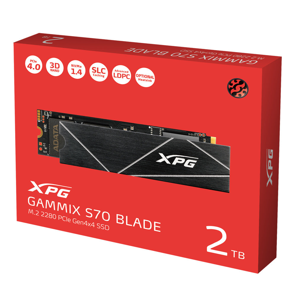 UNIDAD DE ESTADO SOLIDO SSD INTERNO 2TB ADATA XPG GAMMIX S70 BLADE M.2 2280 NVME PCIE GEN 4X4 LECT.7400 ESCRIT. 6100 MBS PC LAPTOP MINIPC 3DNAND DISIPADOR GAMER