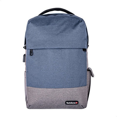 Backpack Strong Blue TechZone - de 15.6 pulgadas, múltiples compartimientos, organizador frontal, costuras y asas reforzadas, garantía limitada de por vida.