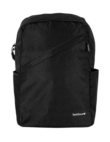 Backpack Classic Black TechZone de 15.6 pulgadas - múltiples compartimientos, organizador frontal, costuras y asas reforzadas, garantía limitada de por vida