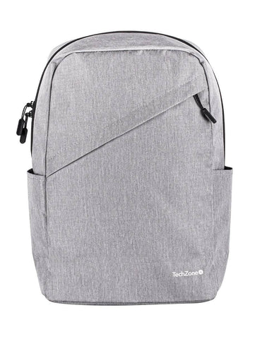 Backpack Classic Grey TechZone de 15.6 pulgadas - múltiples compartimientos, organizador frontal, costuras y asas reforzadas, garantía limitada de por vida.