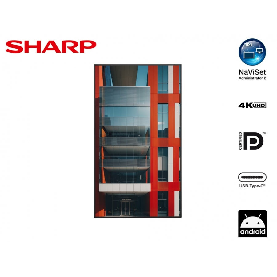 MONITOR PROFESIONAL SHARP DE 65” PN-ME652 UHD 3840 X 2160 18/7, 450 CD/M2 CONT 1200:1 USB-C HDCP 3 HDMI ANDROID 13 CON 3AÑOS DE GARANTIA