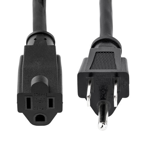 CABLE 4.5M (15 PIES) DE EXTENSIóN DE SERVICIO PESADO, CABLE DE EXTENSIóN NEMA 5-15P A NEMA 5-15R, 15A 125V, 14AWG, CABLE EXTENSOR ALARGADOR DE CORRIENTE, NEGRO STARTECH