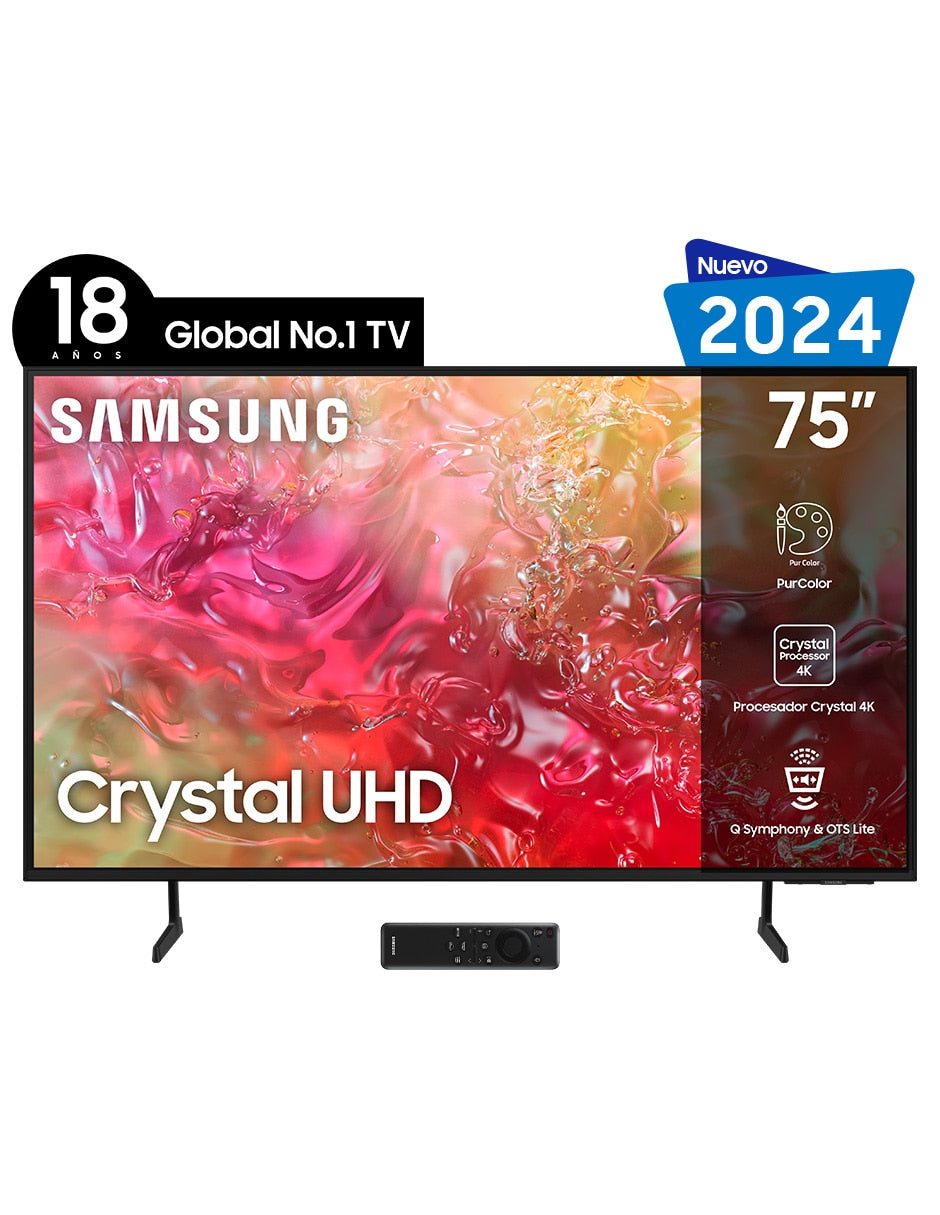 Televisor Samsung DU7000 75 LED Crystal Smart TV UHD 4K Resolucion 3840x2160 Tizen OS HDMI/USB/Ethernet