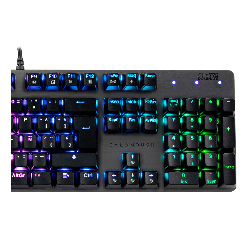 TECLADO GAMER BALAM RUSH DOMINATE GKX775 / ALAMBRICO OPTOMECANICO / RGB / ANTIGHOSTING / REPOSAMUÑECAS / PROGRAMABLE / MULTIMEDIA / WIN -LINUX -MAC -XBOX ONE -PS4 / 117 TECLAS / NEGRO / BR-932691