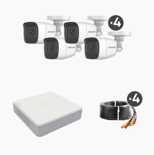 Kit TurboHD 1080p Lite / DVR 4 canales / Audio por Coaxitron / 4 Cámaras Bala