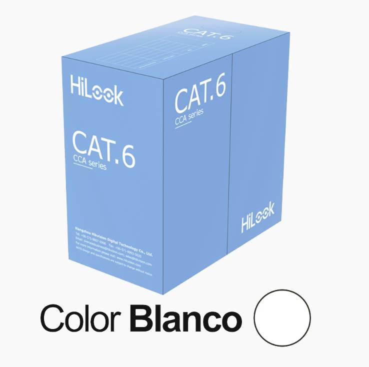 Bobina de Cable UTP 305 Mts / Cat 6 (24 AWG) / Color Blanco / PVC (CM) / Uso en Interior / CCA (Cobre con Aluminio) -