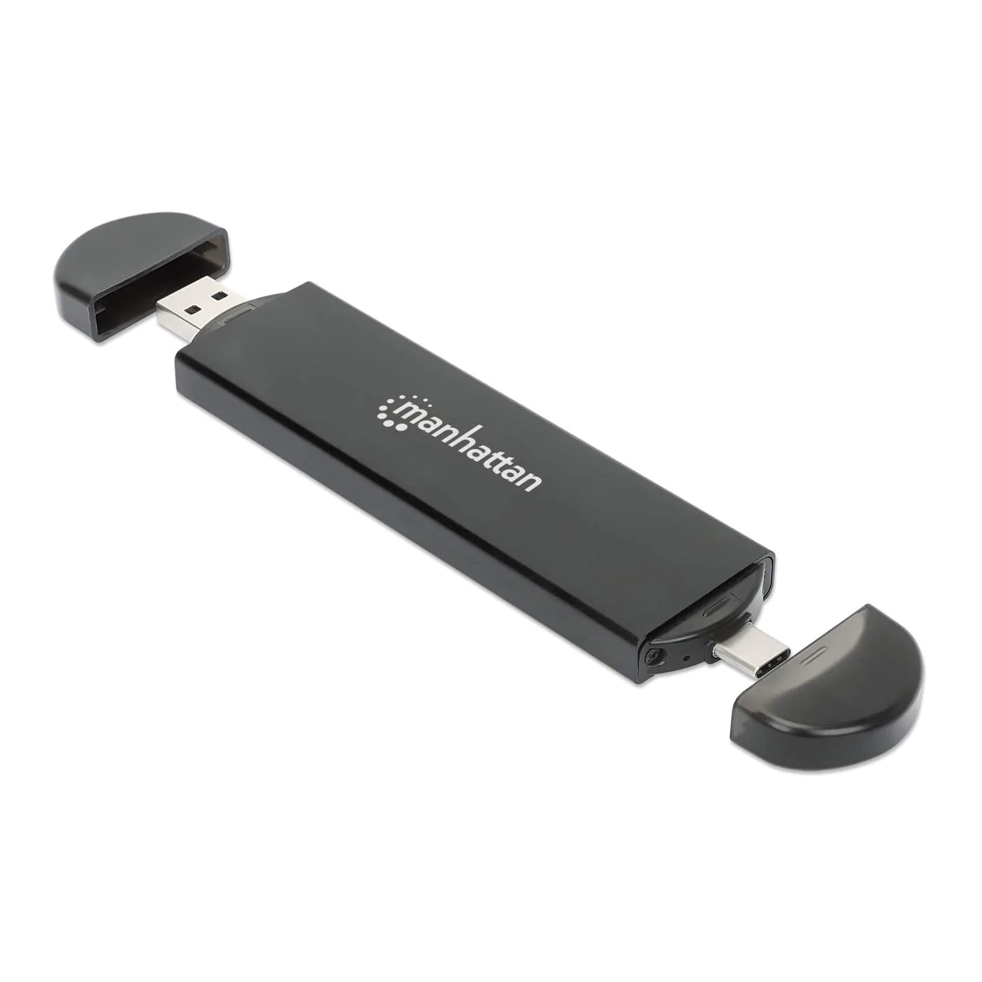 130639 Gabinete USB a SDD M.2 NVMe y SATA - Conector USB-C y USB-A integrado para una conexión de host versátil.