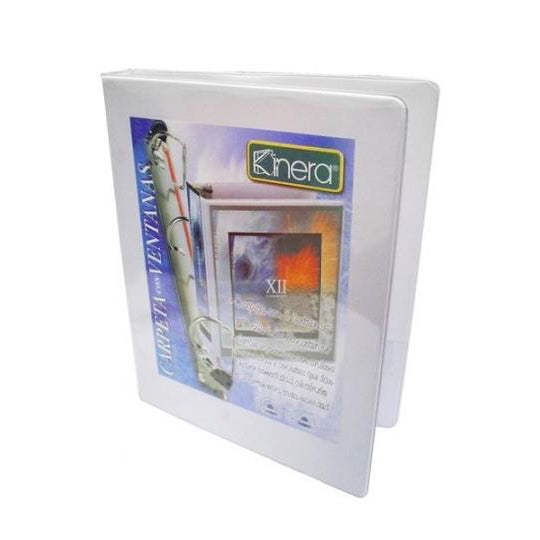 Carpeta Marca Kinera-Azor de 2 pulgadas tres aros en O color blanca tamaño carta de Vinil Cristal -