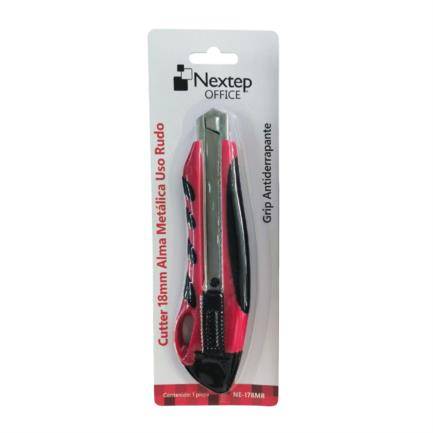 Cutter Plástico NEXTEP NE-178MR uso rudo navaja de 18 mm Alma de Metal - Grip Antiderrapante, Blister individual