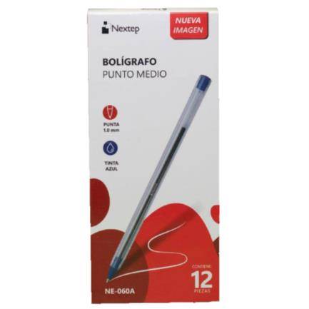 Bolígrafo Nextep NE-060A 1000 0.0 color azul 1mm c/12 barril trasparente contenido por master 120 piezas -
