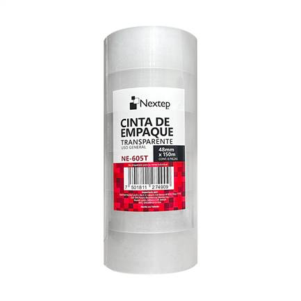 Cinta de Empaque Transparente Nextep NE-605T Uso General 48mm x 150mm con 6 piezas -