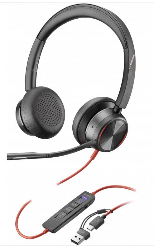 Poly Blackwire 8225 - Alambricos, USB-C con adaptador USB-C/A, Binaural, certificacion Microsoft Teams