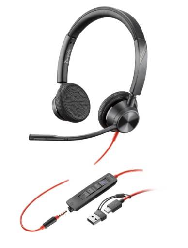 Poly Blackwire 3325 - Alambricos, USB-C con adaptador USB-C/A, conector 3.5 mm, Binaural, certificacion Microsoft Teams