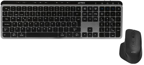 KIT ACTECK CREATOR KREA MK755 / TECLADO Y MOUSE / INALAMBRICO DUAL / MULTIDISPOSITIVO / RECARGABLE / DONGLE USB BT / WIN - MAC / ESPAÑOL / 118 TECLAS / 2000 DPI / OPTICO / NEGRO - GRIS / AC-940160