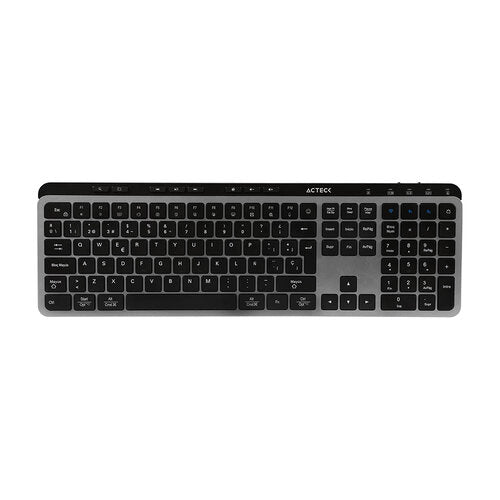 KIT ACTECK CREATOR KREA MK755 / TECLADO Y MOUSE / INALAMBRICO DUAL / MULTIDISPOSITIVO / RECARGABLE / DONGLE USB BT / WIN - MAC / ESPAÑOL / 118 TECLAS / 2000 DPI / OPTICO / NEGRO - GRIS / AC-940160