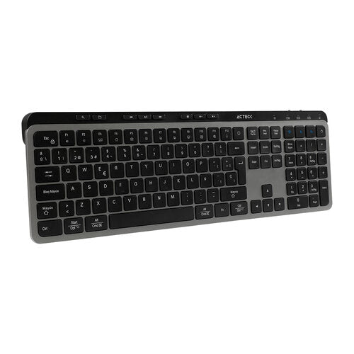 KIT ACTECK CREATOR KREA MK755 / TECLADO Y MOUSE / INALAMBRICO DUAL / MULTIDISPOSITIVO / RECARGABLE / DONGLE USB BT / WIN - MAC / ESPAÑOL / 118 TECLAS / 2000 DPI / OPTICO / NEGRO - GRIS / AC-940160