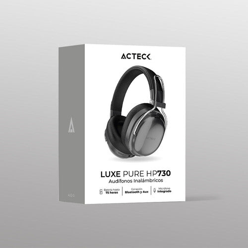 AUDIFONOS ACTECK LUXE PURE HP730 / DIADEMA / INALAMBRICOS BT 5.4 / BATERIA 75 HRS / 20 HZ A 20 KHZ / CANCELACION ACTIVA DE RUIDO / MICROFONO OMNIDIRECCIONAL / MEMORY FOAM / NEGRO / AC-940870