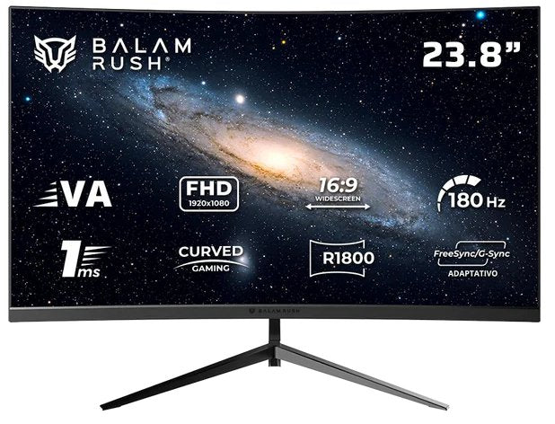 MONITOR GAMER BALAM RUSH ANDROMEDA MAG24Y / CURVO / 23.8 PULG / PANEL VA / FULL HD / 180 HZ / 1 MS / R1800 / FREESYNC ADAPTATIVO / 200 HZ OVERCLOCK / RGB / FLICKER FREE / NEGRO / BR-943031