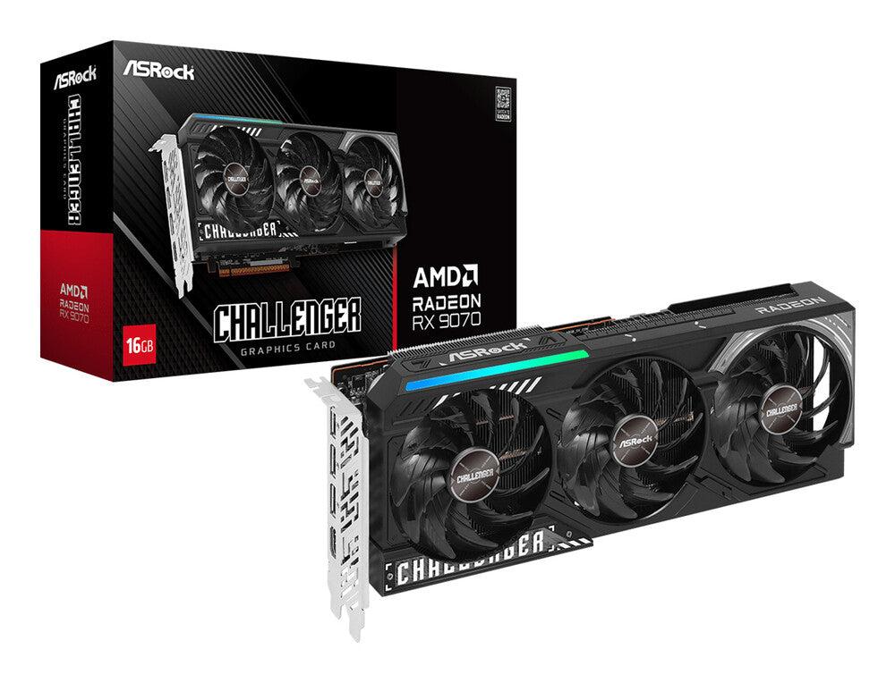 TARJETA DE VIDEO ASROCK AMD RADEON RX 9070 CHALLENGER/16GB GDDR6/PCIE 5.0 X 16/256 BITS/20 GBPS/TRIPLE FAN CON INDICADOR LED/1 HDMI 2.1/3 DISPLAYPORT 2.1/RESOLUCION MAXIMA 7680 X 4320