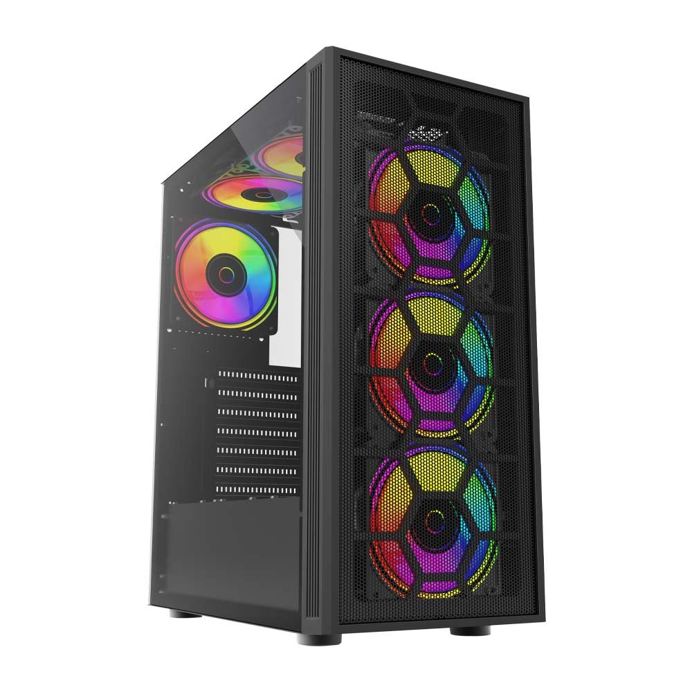 GABINETE BALAM RUSH DRAGONFLY MESH GM740 / MEDIA TORRE / ATX, MICRO ATX, MINI ITX / VENTILADOR RGB / PANEL CRISTAL TEMPLADO, METAL / NEGRO / BR-935982