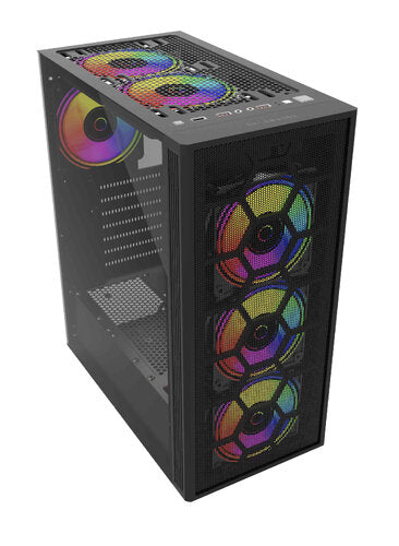 GABINETE BALAM RUSH DRAGONFLY MESH GM740 / MEDIA TORRE / ATX, MICRO ATX, MINI ITX / VENTILADOR RGB / PANEL CRISTAL TEMPLADO, METAL / NEGRO / BR-935982