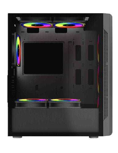 GABINETE BALAM RUSH DRAGONFLY MESH GM740 / MEDIA TORRE / ATX, MICRO ATX, MINI ITX / VENTILADOR RGB / PANEL CRISTAL TEMPLADO, METAL / NEGRO / BR-935982