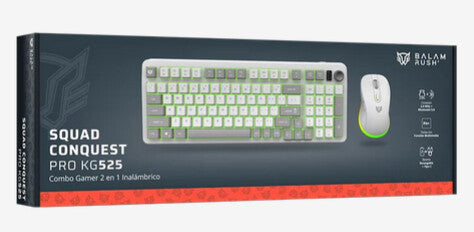 KIT GAMER BALAM RUSH SQUAD CONQUEST PRO KG525 / TECLADO Y MOUSE / DUAL / DONGLE USB - BT / ESPAÑOL / 97 TECLAS / RECARGABLE / ILUMINACION RGB / WIN / OPTICO / 7200 DPI AJUSTABLE / BLANCO / BR-940436