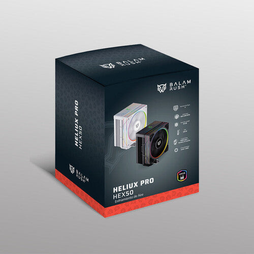ENFRIAMIENTO DE AIRE GAMER BALAM RUSH HELIUX PRO HEX50 / DISIPADOR / TDP 220 W / COMPATIBILIDAD UNIVERSAL AMD - INTEL / ARGB PERSONALIZABLE / 4 PIPAS / VENTILADOR 120 MM / BLANCO / BR-942058