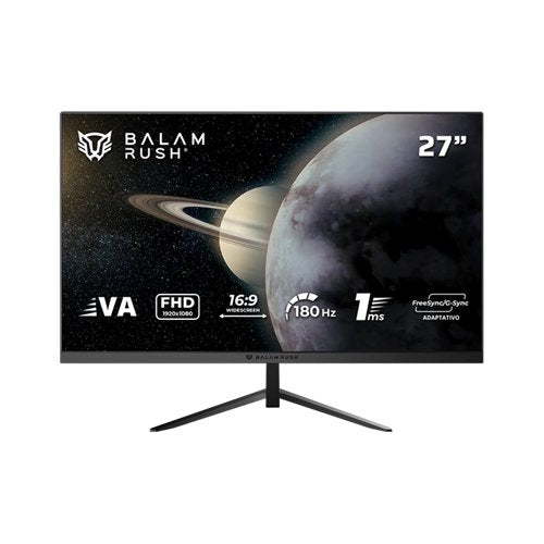 MONITOR GAMER BALAM RUSH TITAN MTG27Y / 27 PUL / PLANO / 180 HZ / FHD / ILUMINACION RGB / 1 MS / HDMI DP TIPO C AUDIO DC / FREESYNC/G-SYNC / NEGRO / BR-943000