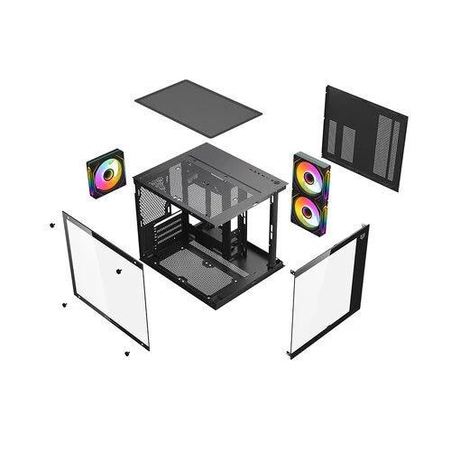 GABINETE GAMER BALAM RUSH TANK GLOW PLUS 3700 / MINI TORRE / MICRO-ATX, MINI ITX / INCLUYE 3 VENTILADORES ARGB 120 MM / CRISTAL TEMPLADO / NEGRO / BR-943864