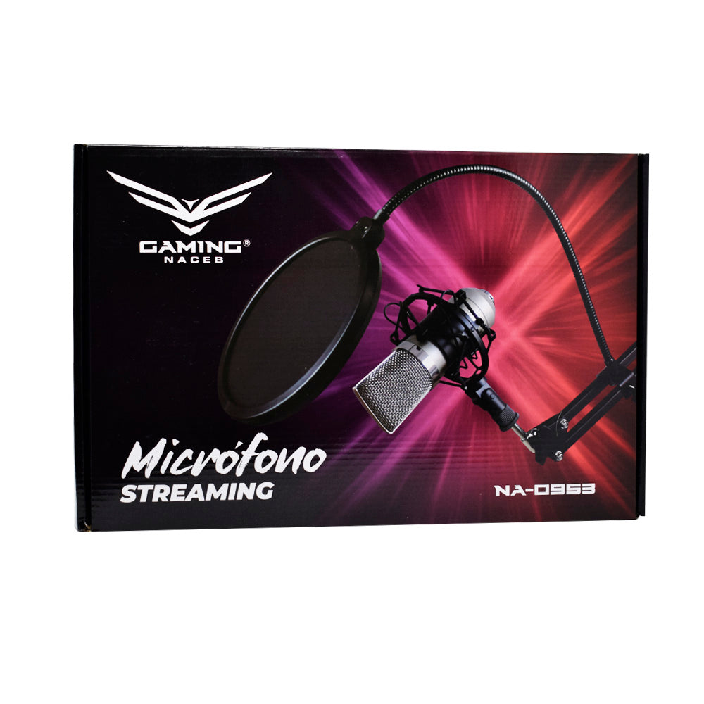 Micrófono Streaming Ajustable Shield Naceb Technology NA-0953 - 20Hz - 20 KHz, Negro, Plata