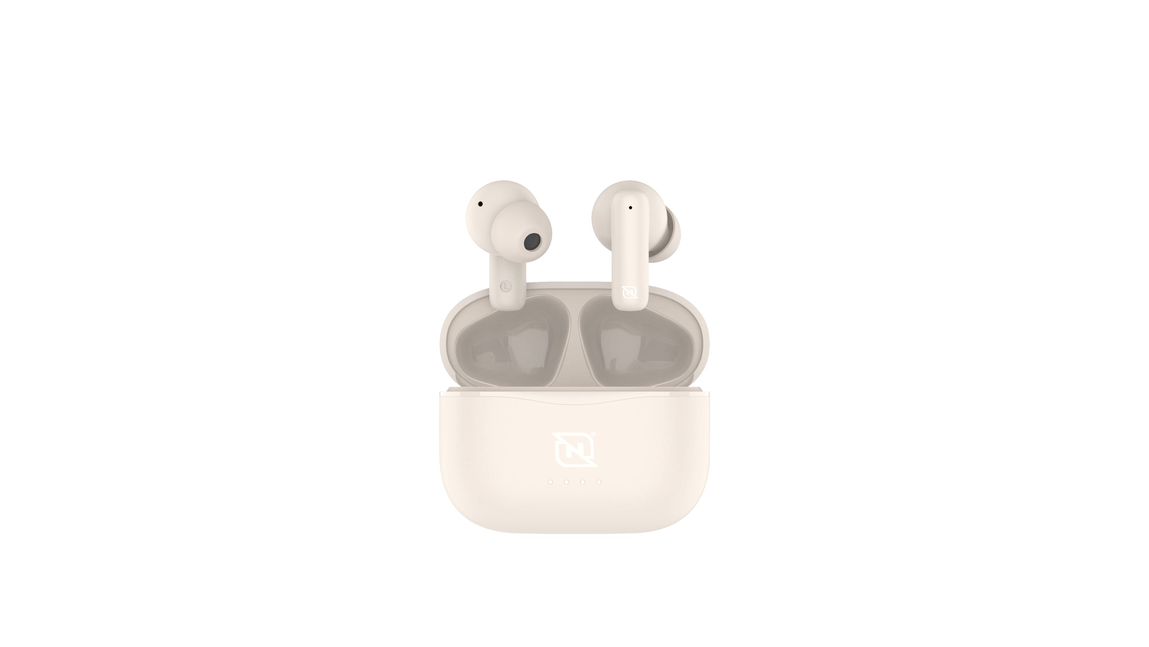 AUDIFONOS IN-EAR NTWS-103 BLUETOOTH 5.3 TWS SUPER BASS MANOS LIBRES HASTA 5 HRS DE DURACIÓN - 4 INDICADORES DE CARGA EN DOCK, BEIGE