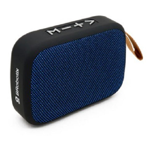 BOCINA BLUETOOTH - INALAMBRICA, RECARGABLE, STEREO C/RADIO FM, LECTOR USB Y MICRO USB, PORTATIL, ANTIDESLIZANTE, NEGRO/AZUL, C/CORREA, BROBOTIX 136445