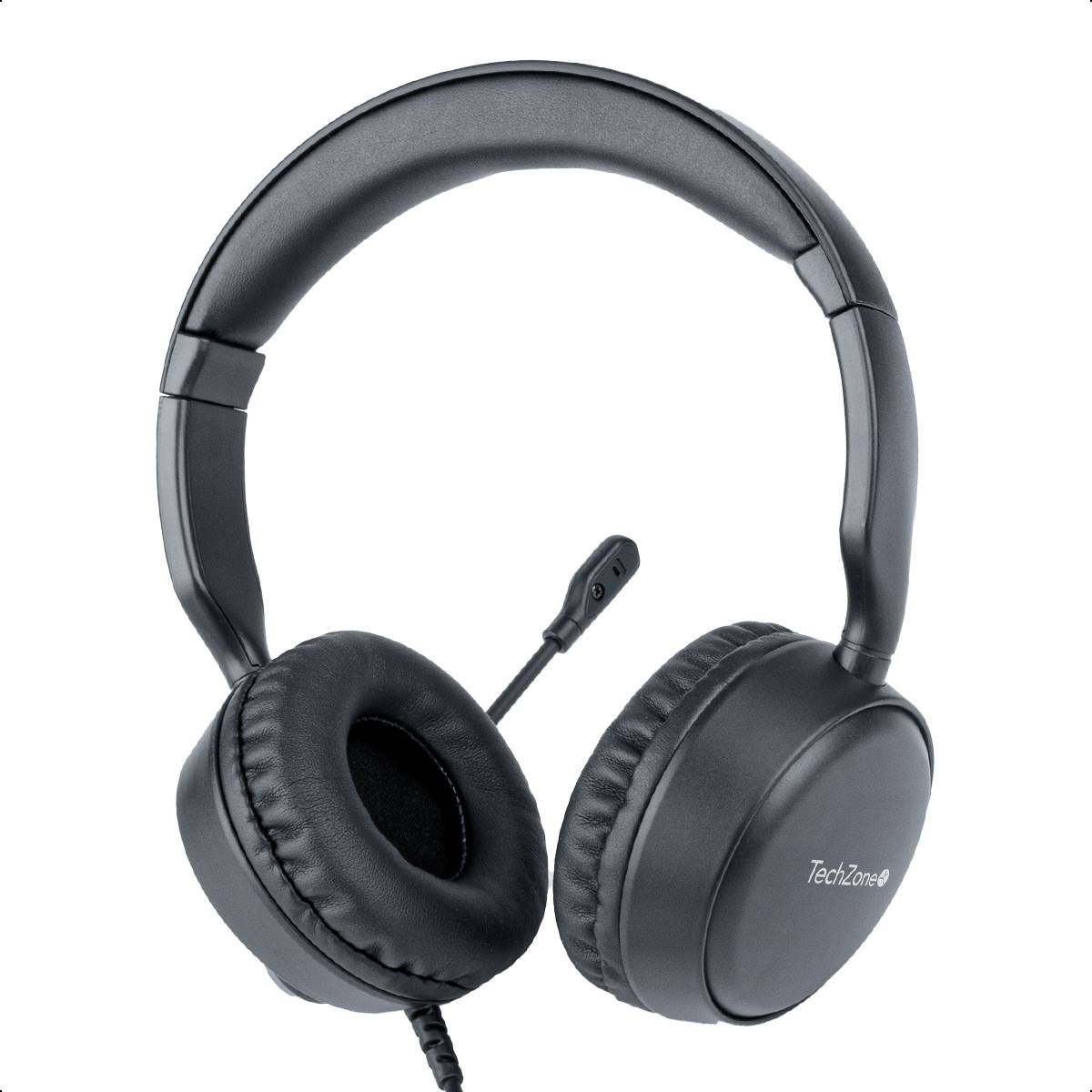 Diadema alámbrica con micrófono TZACDII02 TechZone - color negro, conexión USB-A, banda para cabeza acojinada, Impedancia de micrófono de 2200 W