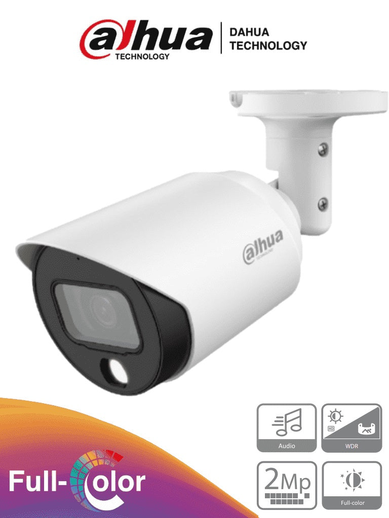 DAHUA HAC-HFW1239TN-A-LED-0360B  - Camara Bala Full Color de 2 Megapixeles/ 1080p/ Microfono/3.6mm/ Metalica/ WDR Real de 130 dB/ Leds para 20 mts/ IP67 -