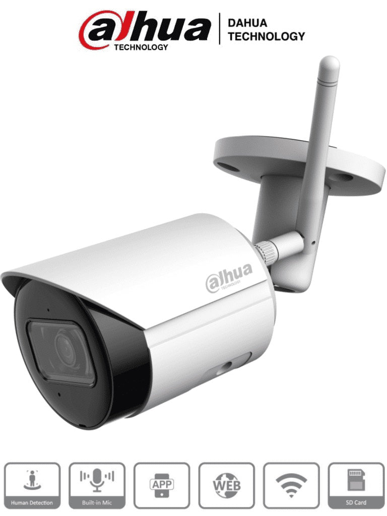 DAHUA IPC-HFW1430DS-SAW - Camara IP Bala  Wifi de 4 Mp/ Lente de 2.8mm/ 90°/ H.265+/ IR de 30 Mts/ Integrado/ Ranura para MicroSD/ Metalica/ IP67/ DWD -
