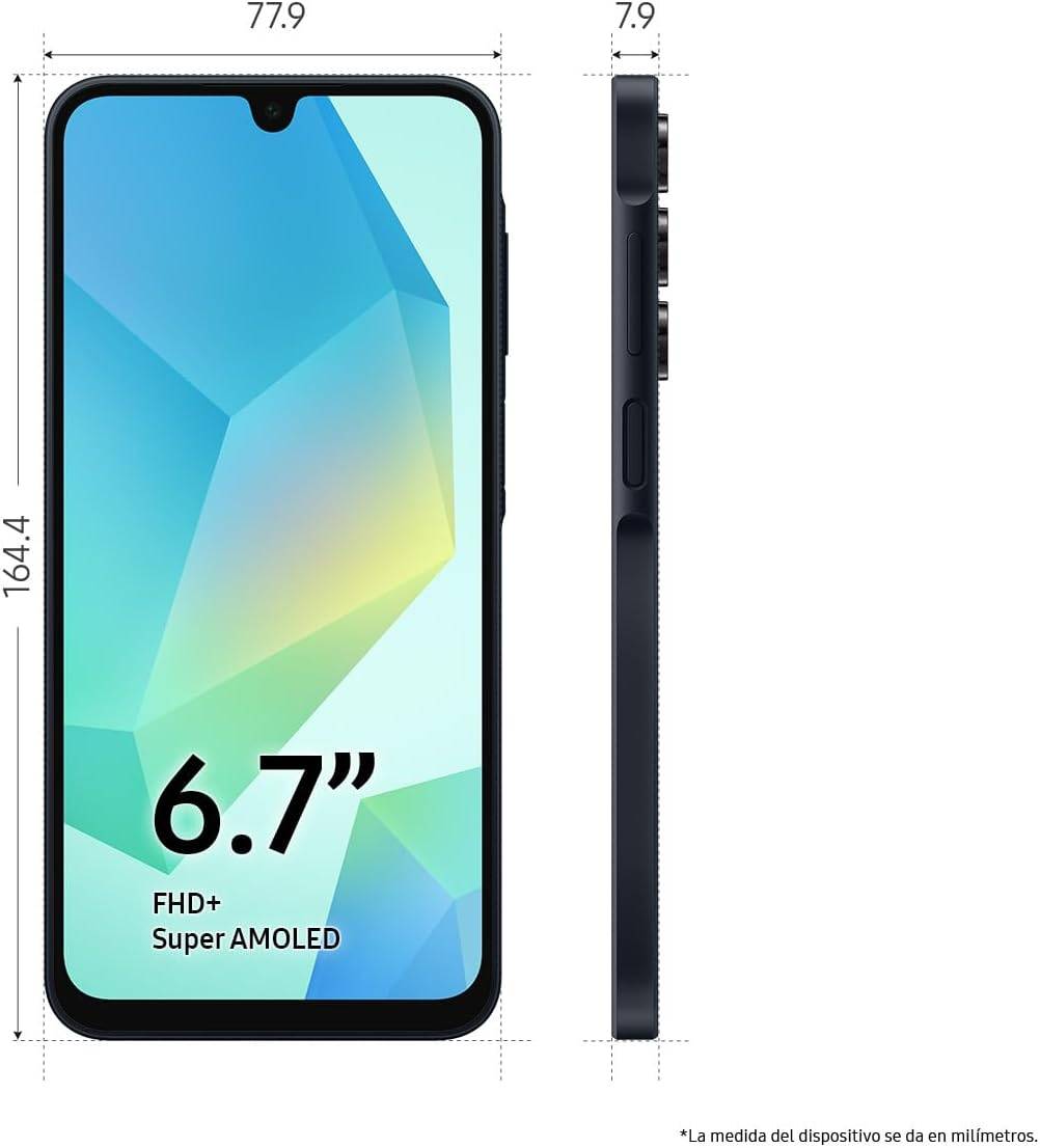 Pantalla 6.7 Pulgadas - Procesador Exynos, 4 GB RAM, 128 GB Cámaras Trasera triple: 50 MP (principal) + 5 MP  Frontal: 13 MP, Batería 5000 mAh