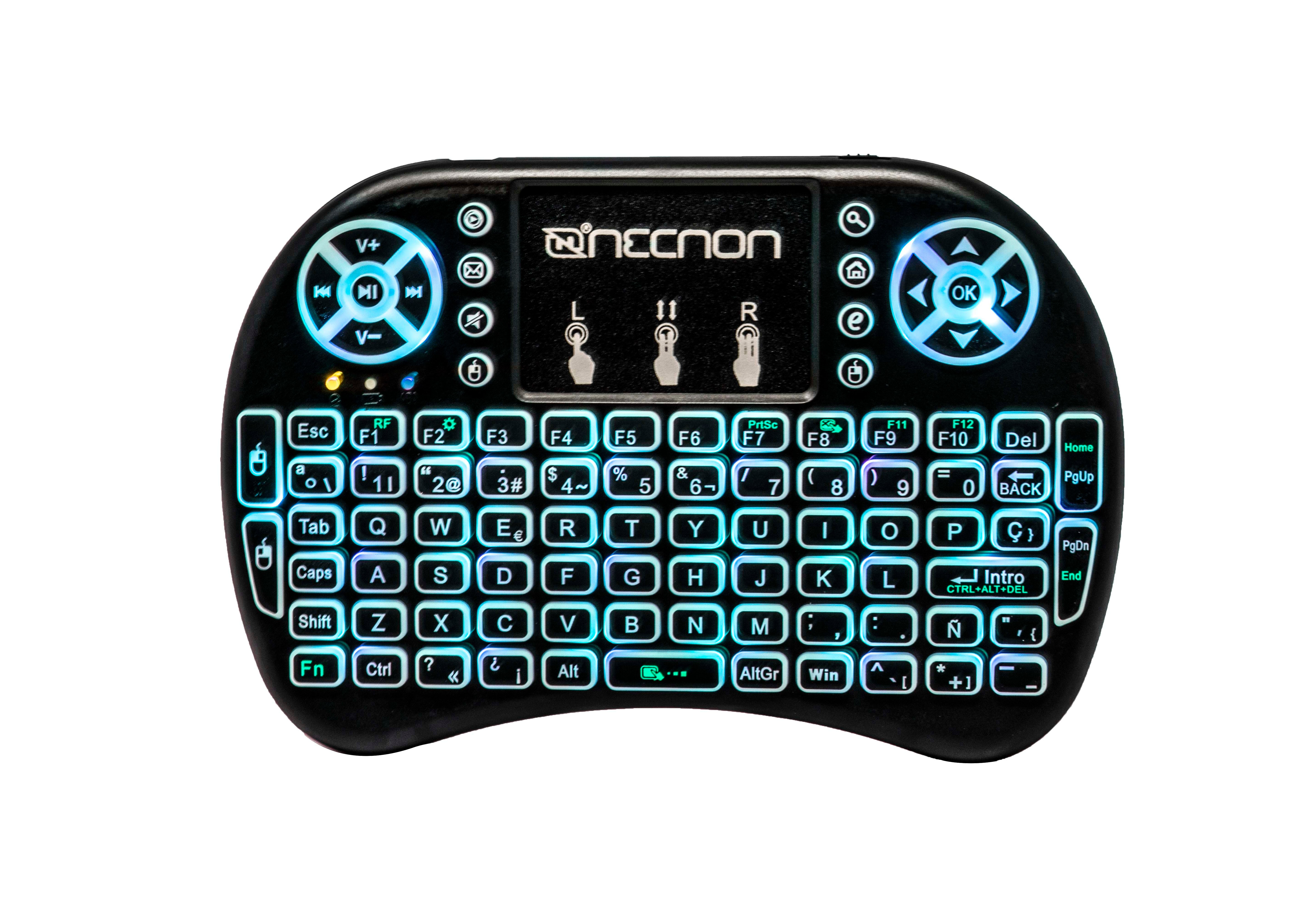 CONTROL REMOTO NRC-01 TOUCH PAD TECLADO QWERTY LED 7 COLORES RECARGABLE TV SMARTPHONE TV BOX NEGRO -