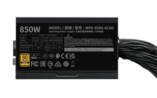 FUENTE DE PODER COOLER MASTER 850W MWE V3 ATX 3.1/80PLUS GOLD CERTIFICADA/NO MODULAR/GAMER