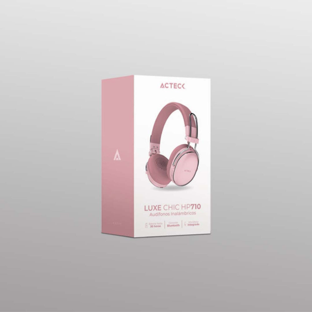 AUDIFONOS ACTECK LUXE CHIC HP710 / DIADEMA / INALAMBRICOS / BT 5.4 / MICROFONO OMNIDIRECCIONAL / 20 HZ A 20 KHZ / BATERIA 30 HRS / CANCELACION DE RUIDO HIBRIDO / ROSA / AC-940900