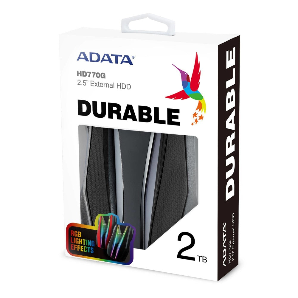 DISCO DURO EXTERNO ADATA HD770G 2TB PORTATIL 2.5 USB 3.2 NEGRO WINDOWS MAC LINUX CONTRAGOLPES GAMING RGB