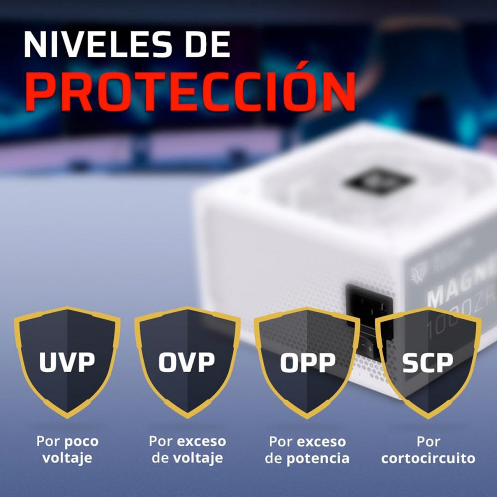 FUENTE DE PODER GAMER BALAM RUSH MAGNETAR 1000ZR / 1000 W / ATX 3.0 / FULL MODULAR / CERTIFICADA 80 PLUS GOLD / BAJO NIVEL DE RUIDO / UVP, OVP, OPP Y SCP / BLANCO / BR-940313