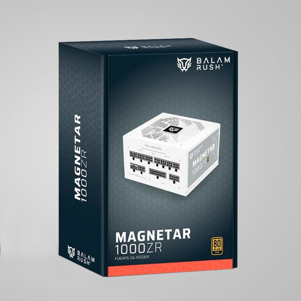FUENTE DE PODER GAMER BALAM RUSH MAGNETAR 1000ZR / 1000 W / ATX 3.0 / FULL MODULAR / CERTIFICADA 80 PLUS GOLD / BAJO NIVEL DE RUIDO / UVP, OVP, OPP Y SCP / BLANCO / BR-940313