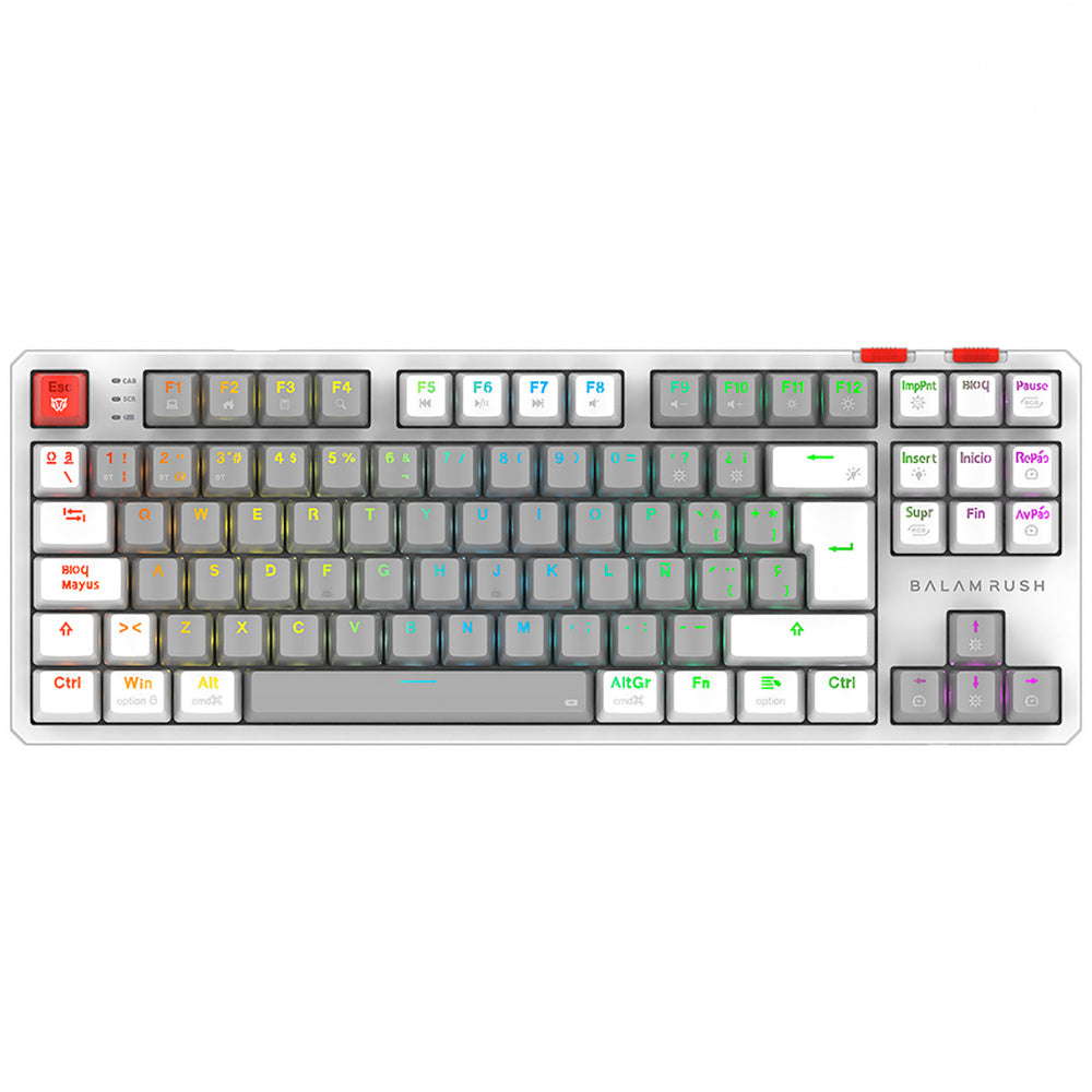 TECLADO GAMER BALAM RUSH LEVEL PRO GK990 / DUAL RECARGABLE / USB - BT - DONGLE / 5 DISPOSITIVOS / RECARGABLE / 88 TECLAS / ESPAÑOL / WIN - MAC- ANDROID / RGB / MECANICO /  BLANCO / BR-940689