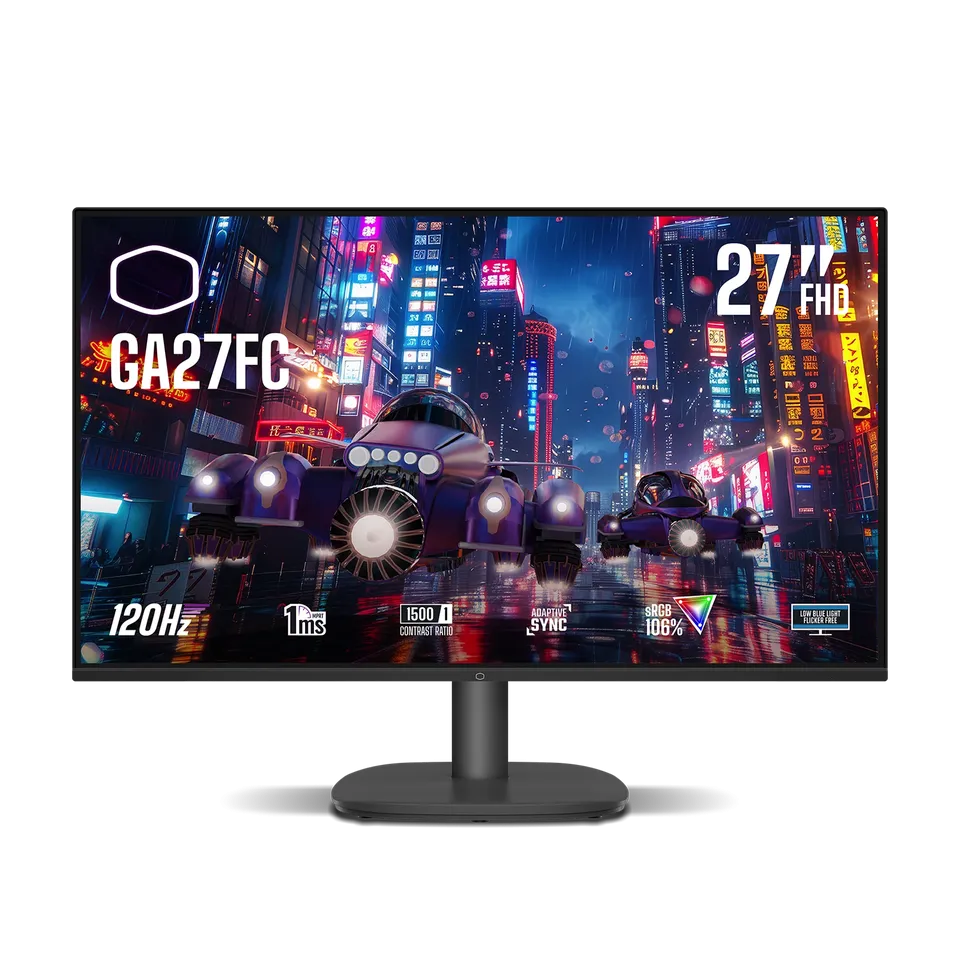 MONITOR GAMER COOLER MASTER 27 PULGADAS/PLANO/SRGB/120 HZ/1 MS/FHD 1920X1080/1 HDMI 1.4/1 VGA/LUZ AZUL BAJA