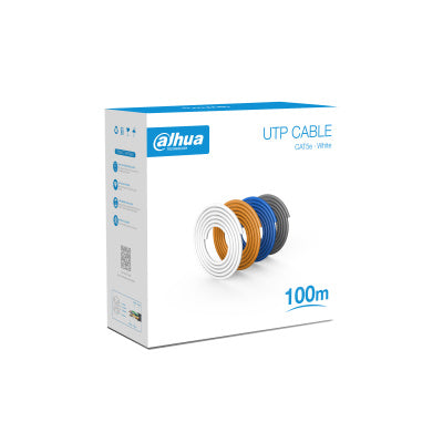Bobina UTP Dahua Cat5e 100 Mts, 100% Cobre, Cubierta retardante certificada, Para Video y Redes, Blanco