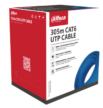 Bobina de cable UTP Dahua CAT6, 305mts, Interior, 100% cobre, para Redes y Video, Azul