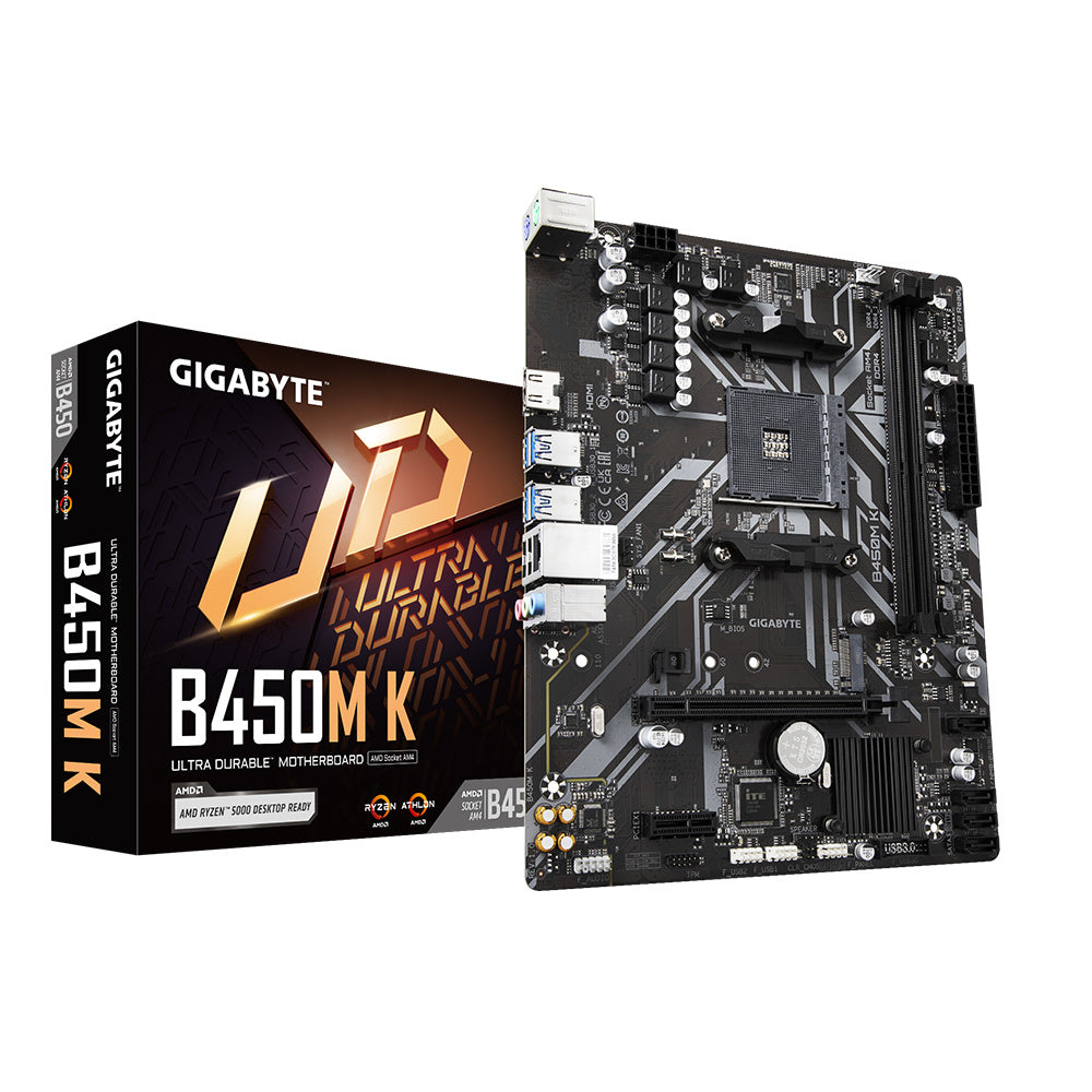 Tarjeta madre Gigabyte B450M K Socket AM4, 2 DDR4-SDRAM, SATA III x 4, Doble canal, Micro ATX, 2 x USB 2.0, 4 x USB 3.2 Gen 1, 1 x HDMI, Wifi No