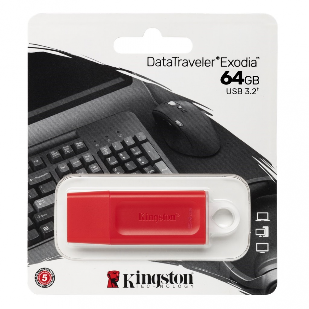 MEMORIA KINGSTON 64GB USB 3.2 ALTA VELOCIDAD / DATATRAVELER EXODIA ROJO DTX/64GB