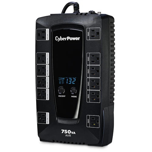 NO BREAK CYBERPOWER (AVRG750LCD) 760VA / 450 WATTS, INTERACTIVO, TORRE, PANTALLA LCD, 12 × NEMA 5-15R, 6 RESPALDO Y 6 SUPRESIÓN, 3 AÑOS INCLUYENDO BATERÍA.